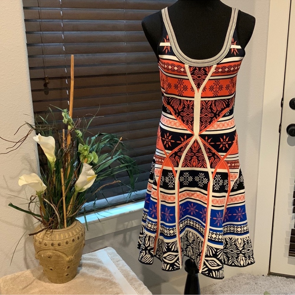 Diane Von Furstenberg, Fit & Flare Dress, Tribal Print, Sz M/L, Like New